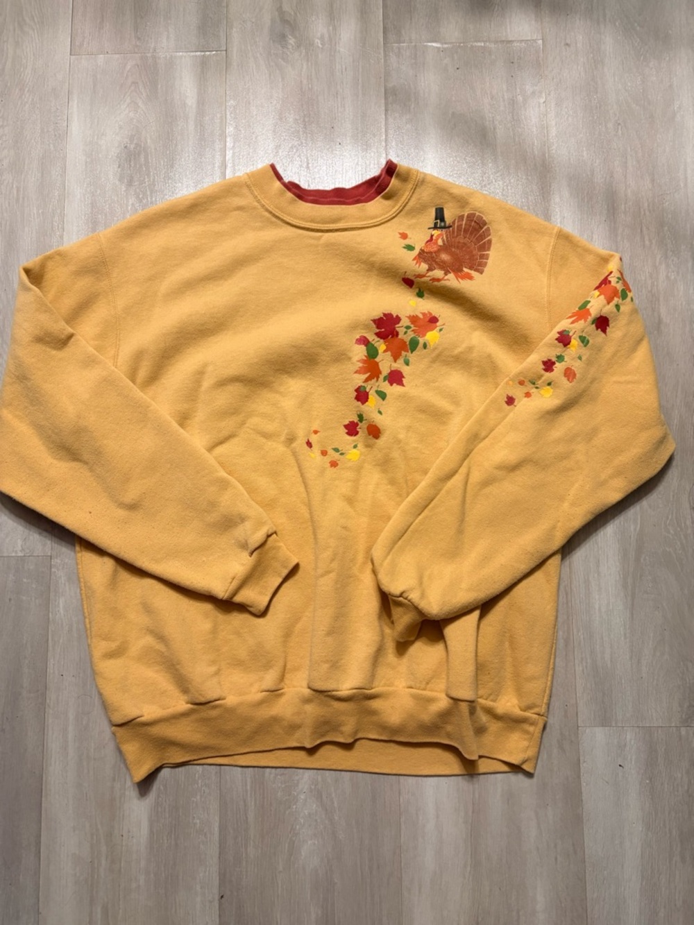 Yellow Thanksgiving Turkey Sweatshirt with Leaf Motif